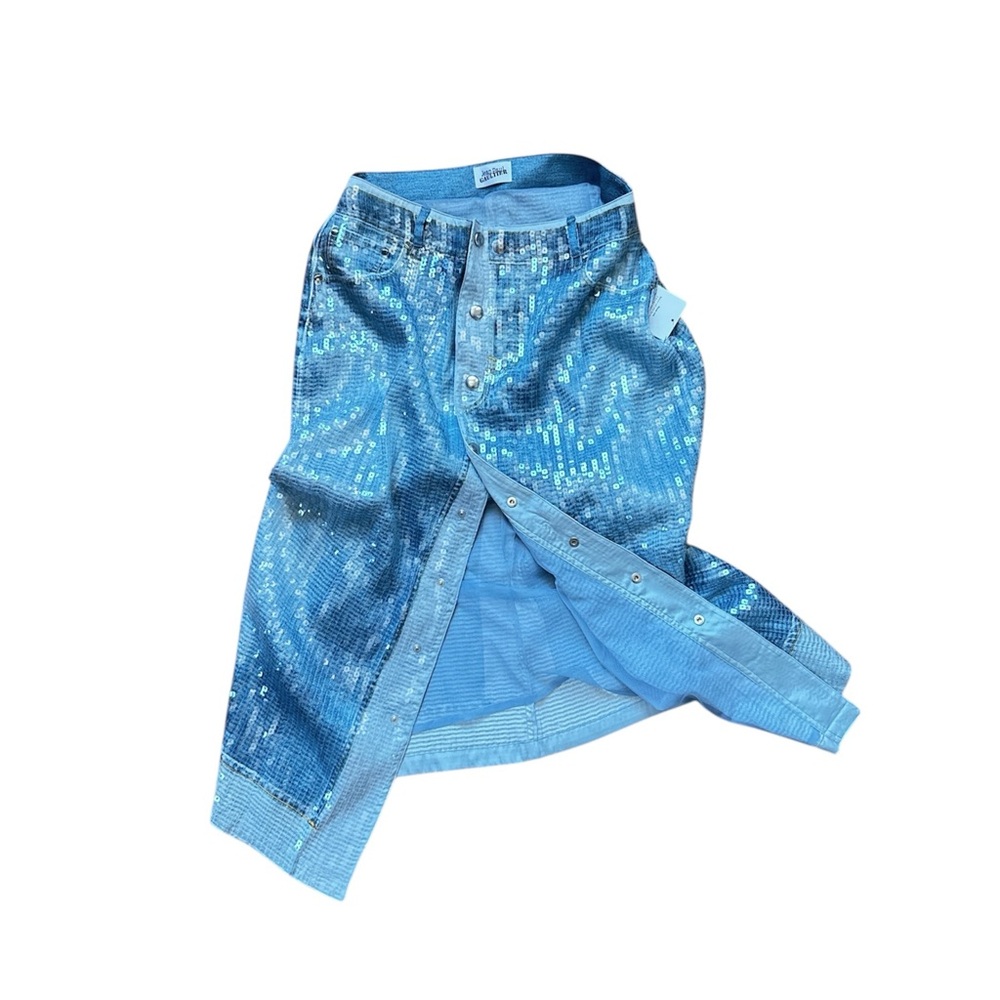 NWT Jean Paul Gaultier Sequins Denim Jeans Trompe L’oeil Midi Skirt - Picture 7 of 11